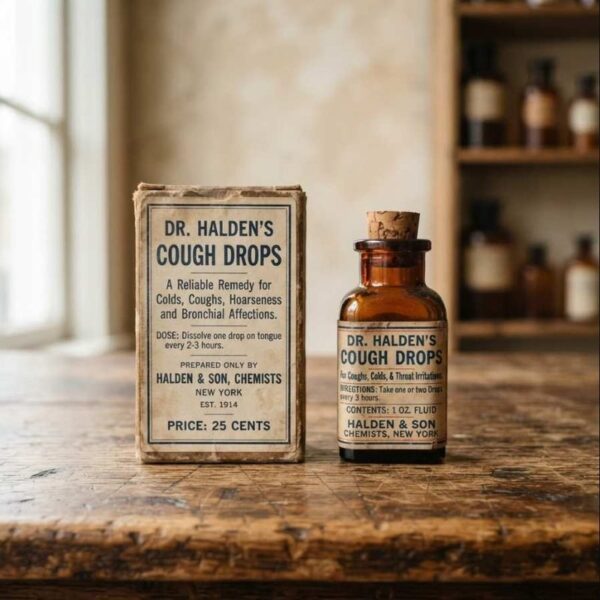 Dr. Halden's Cough Drops, Box and Bottle